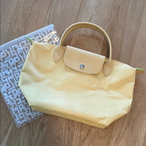 NIB Longchamp Small Le Pilage Green Recycled Canvas Top with Handle Bag (Wheat) - Picture 9 of 12